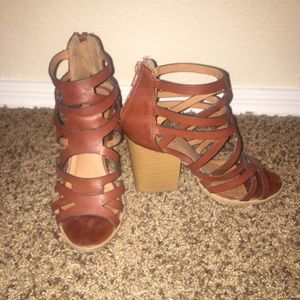 Brown Lattice-Front Block Heel